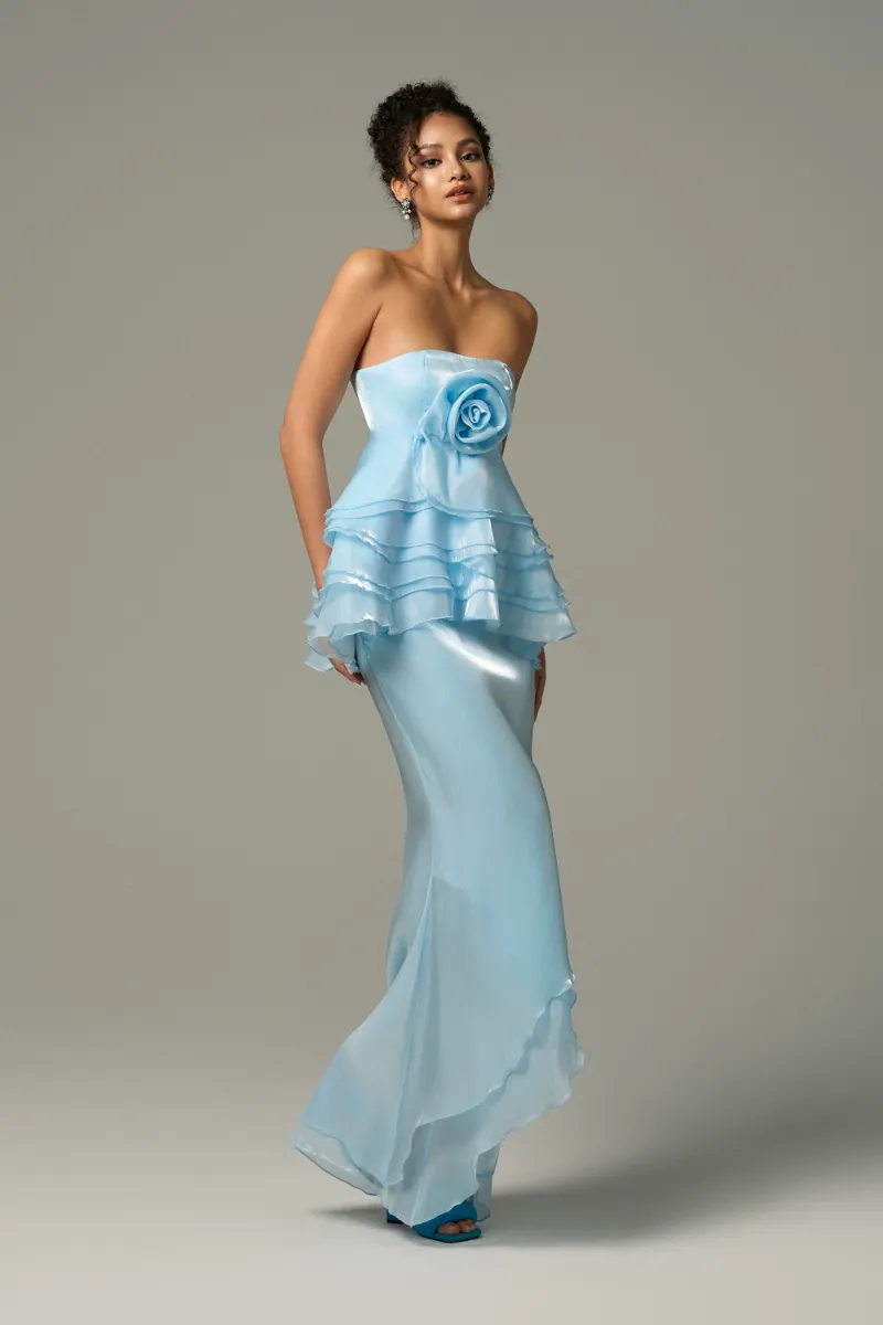 Kalisa Lustrous Two Pieces Layered Silk Maxi Dress two-piece silk maxi gown with layers