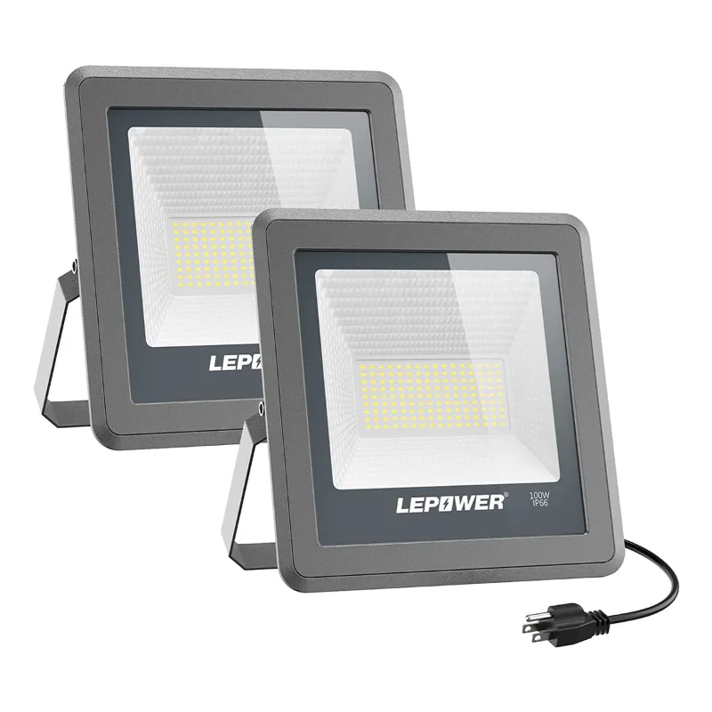 Lepower Tec 50W/100W Outdoor Flood LED Light 2-pack with adjustable brackets and aluminum housing