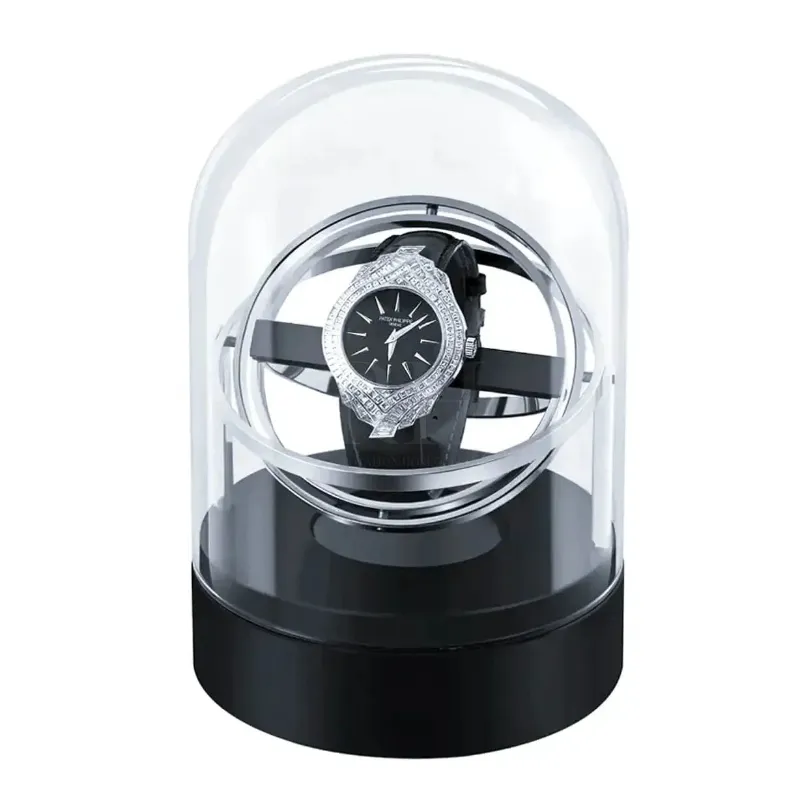 Rotation Horlogère Remontoir Gyroscopique Astre Argenté, silver gyroscopic winder with glass sphere