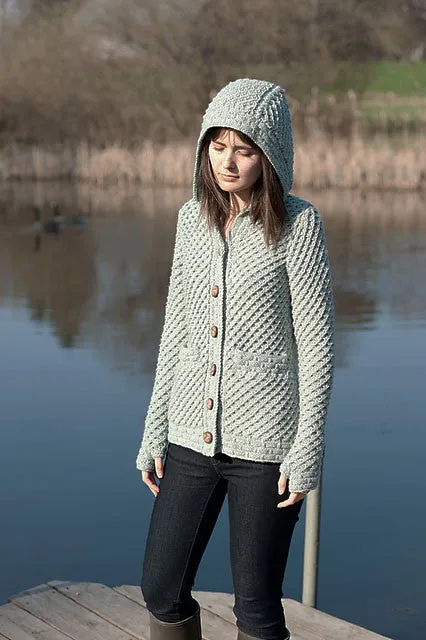 Kristen TenDyke Tundra Cardigan showing textured knit and thumbhole detail