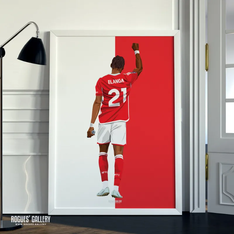 Rogues Gallery Anthony Elanga: Salute red and white print, player at City Ground