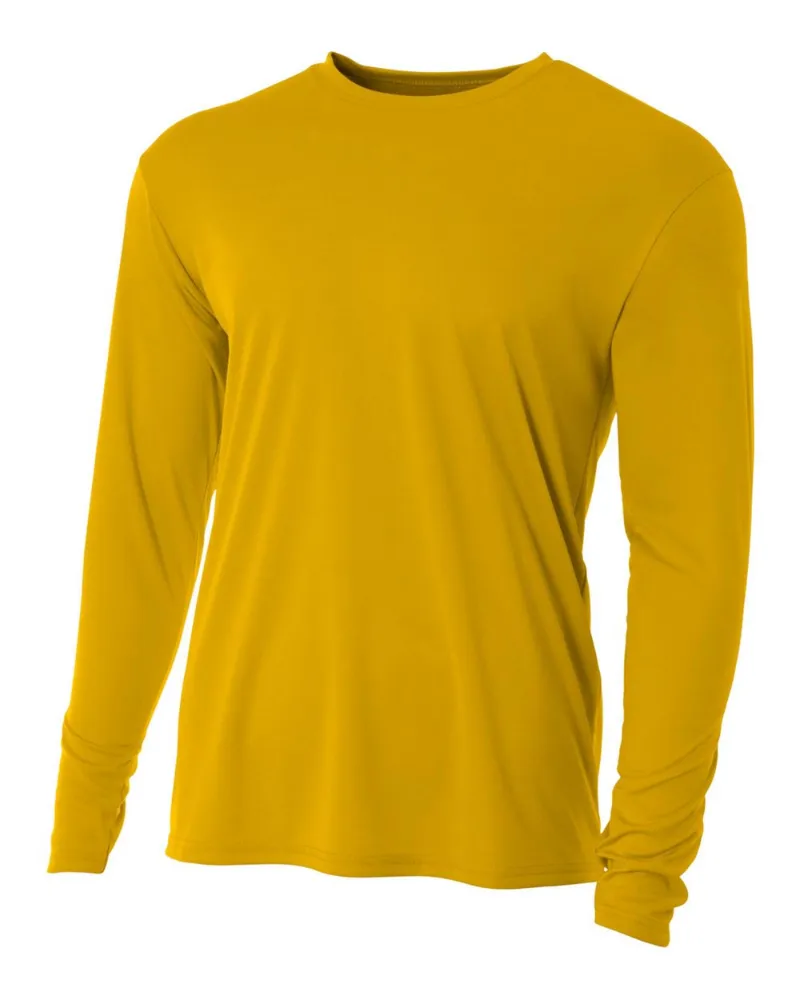 Do It Tennis A4 Men's Performance Long Sleeve Crew in Gold tennis shirt