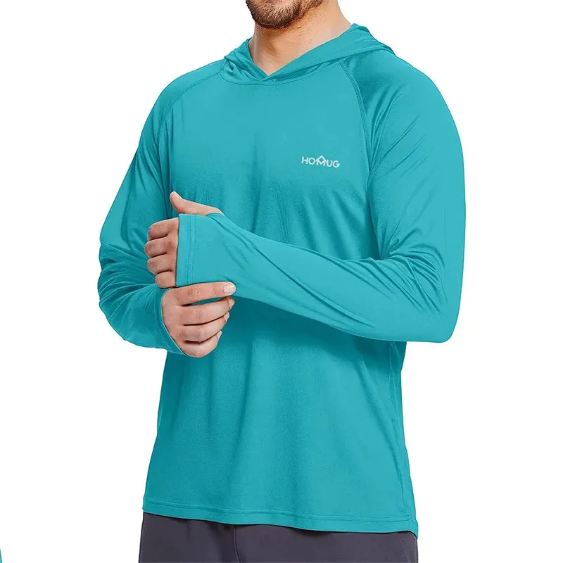 PUPU Sports Men's UPF 50+ Performance Hoodie T-Shirt Quick Dry Sun Protection Shirt in solid color