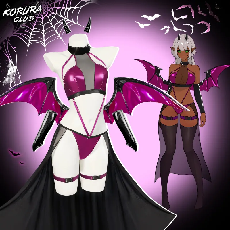 Koruraclub Cosplay Shadow Succubus Lingerie KO158 with purple bodysuit, wings, and horns