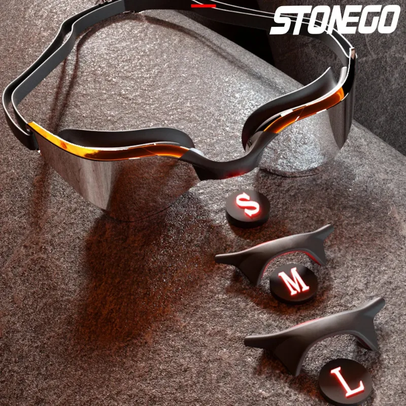 PUPU Sports Professional Anti-Fog Swim Goggles HD Wide View Adjustable Comfort Fit in Black Gold