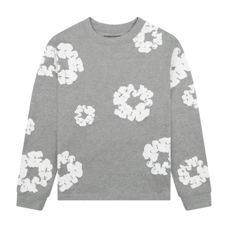 AfewVibe Denim Tears Long Sleeve Cotton Wreath T-shirt Grey front view