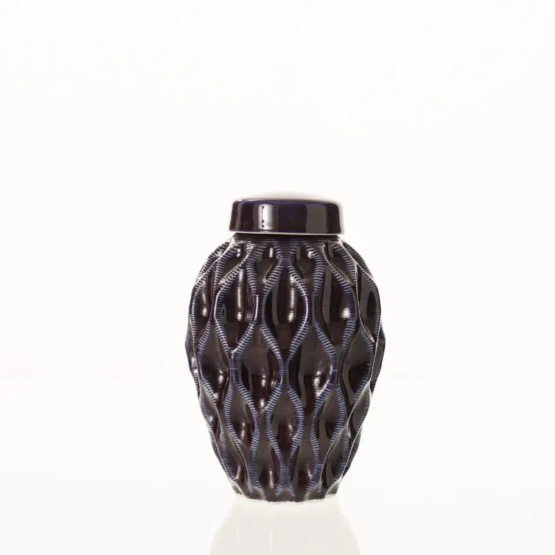 Pulvis Art Urns Cremation Urn Echo 3D Printed Ceramic Urn in Violet, keepsake size with organic sculptural shape