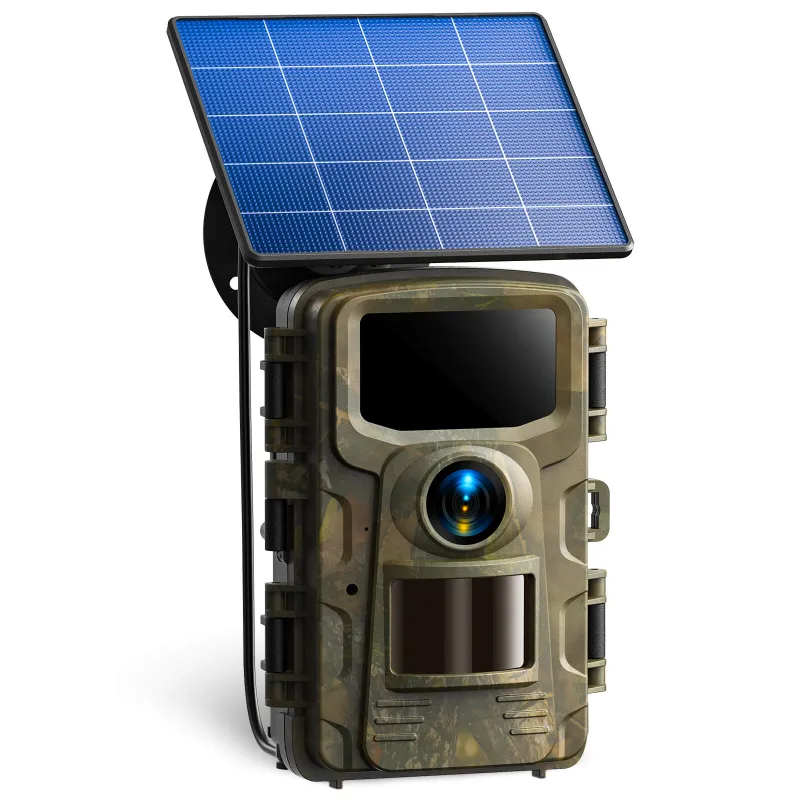 Voopeak TC23 trail camera showing mounting strap and 2.0-inch display