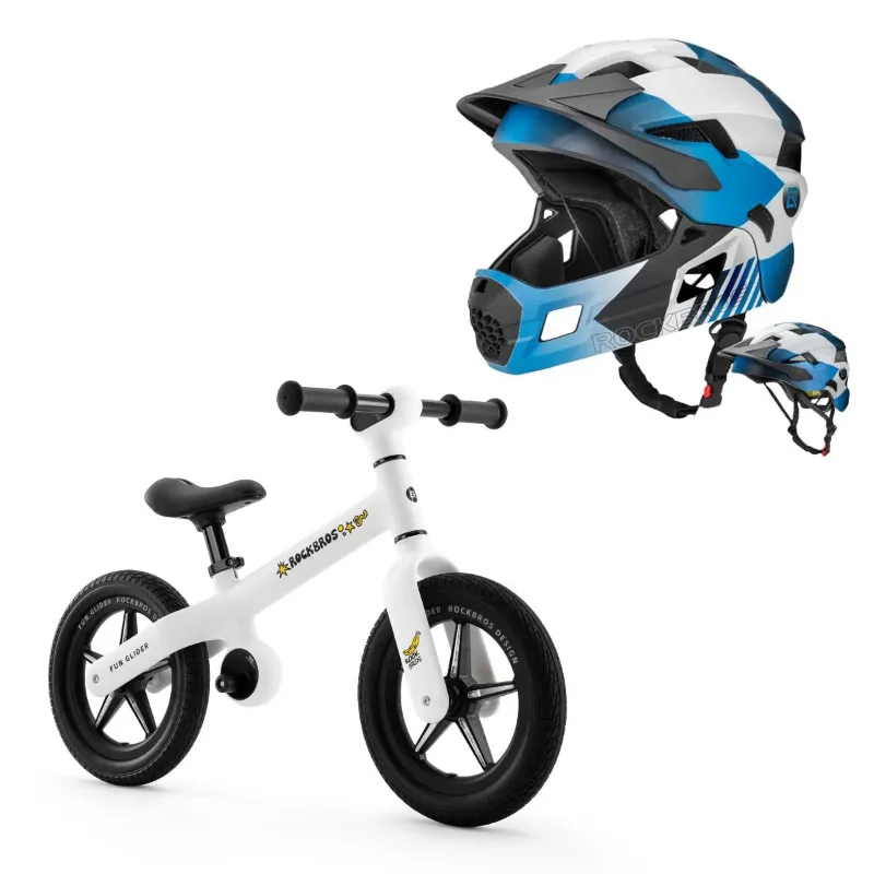 RockBros US Balance Bike Starter Kit with full-face helmet and light-up wheel hubs
