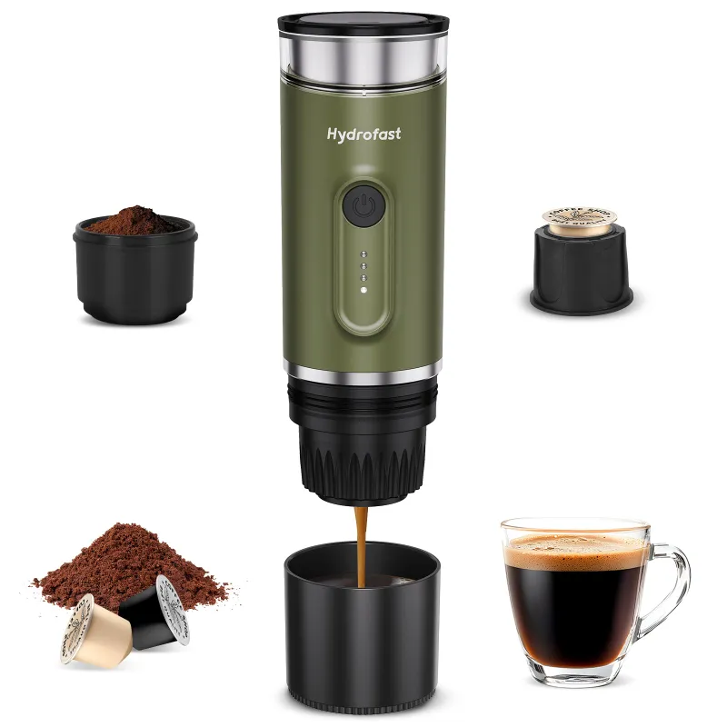Hydrofast PO-100 Portable Coffee Maker compact black espresso machine with water tank