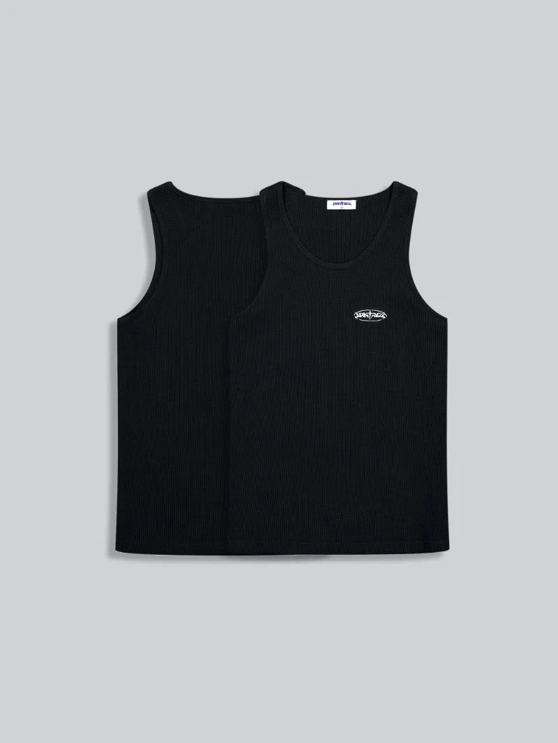 ARNTREAL Waffle Tank Top Black cotton waffle knit tank with embroidered logo