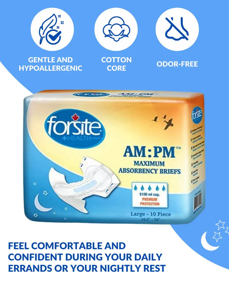 ActivKare FORSITE AM PM Maximum Adult Briefs, incontinence briefs packaging shown