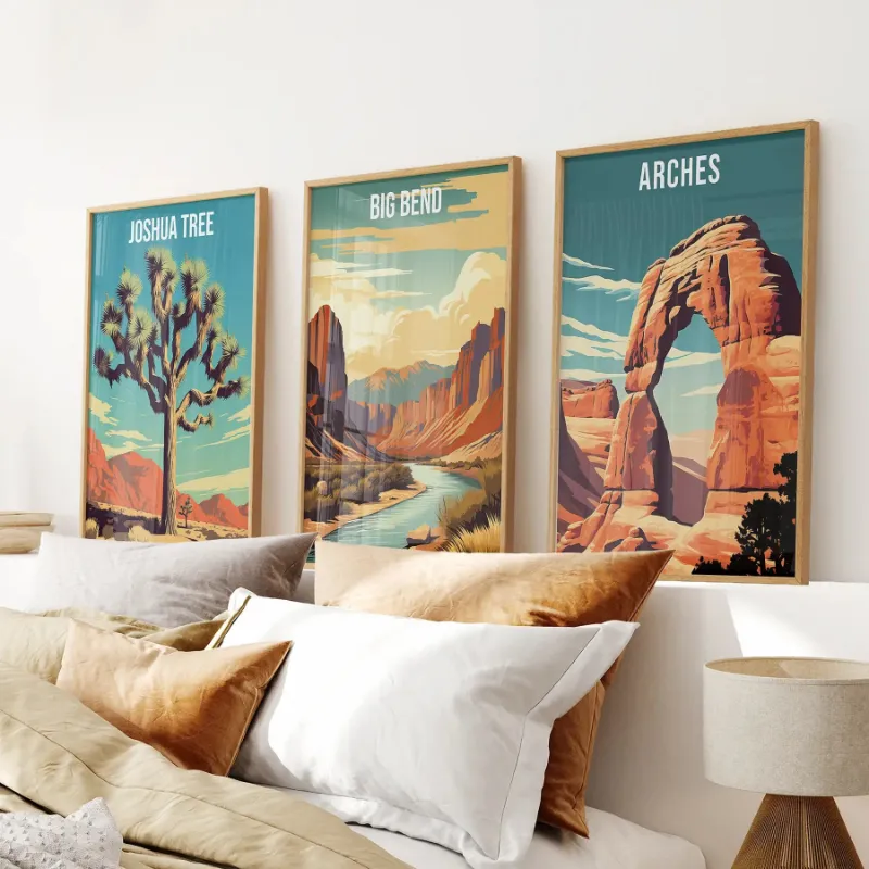 Wall Art Set 3 Piece USA National Park Art Big Bend Arches Joshua Tree - vintage posters