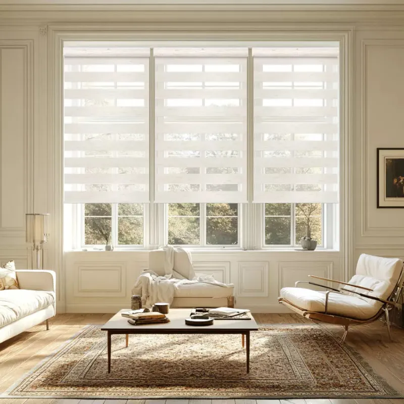 Bringnox Motorized Zebra Roller Blinds in linen with adjustable light filtering stripes