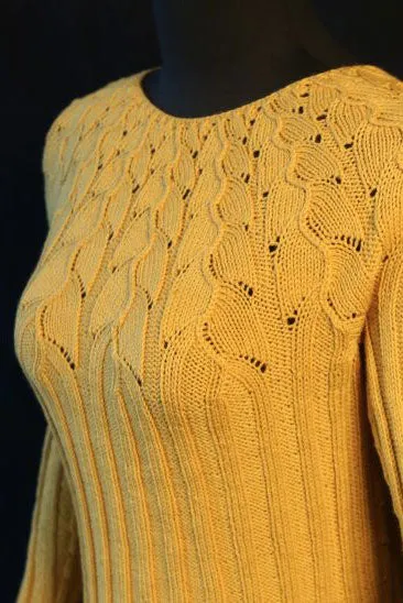 Kristen TenDyke Cascading Yoke sweater knitting pattern with branching colorwork design