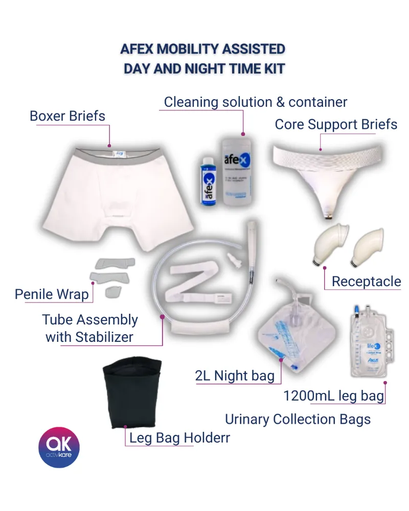 ActivKare AFEX Mobility Assist Day and Night Kit with bags, briefs and receptacles