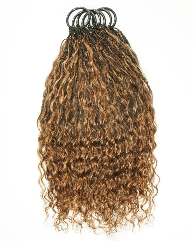 Jaliza Ghost Loop Crochet Boho Braids with human hair deep wave curls showing pre-braided texture