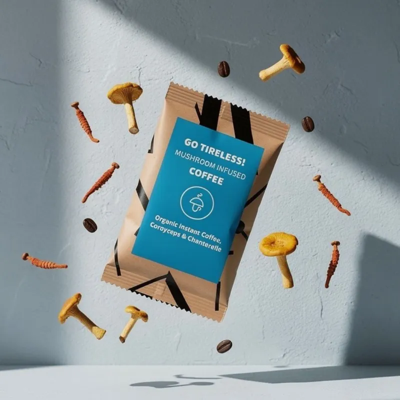 Mushroom Cups Go Tireless organic coffee with Cordyceps and Chanterelle