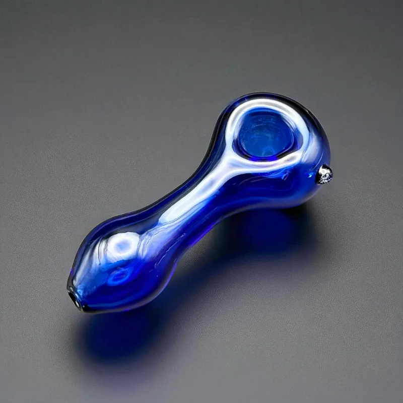 High Dreams Blue Glass Pipe 3 inch handmade smoking pipe in thick borosilicate glass with protective case
