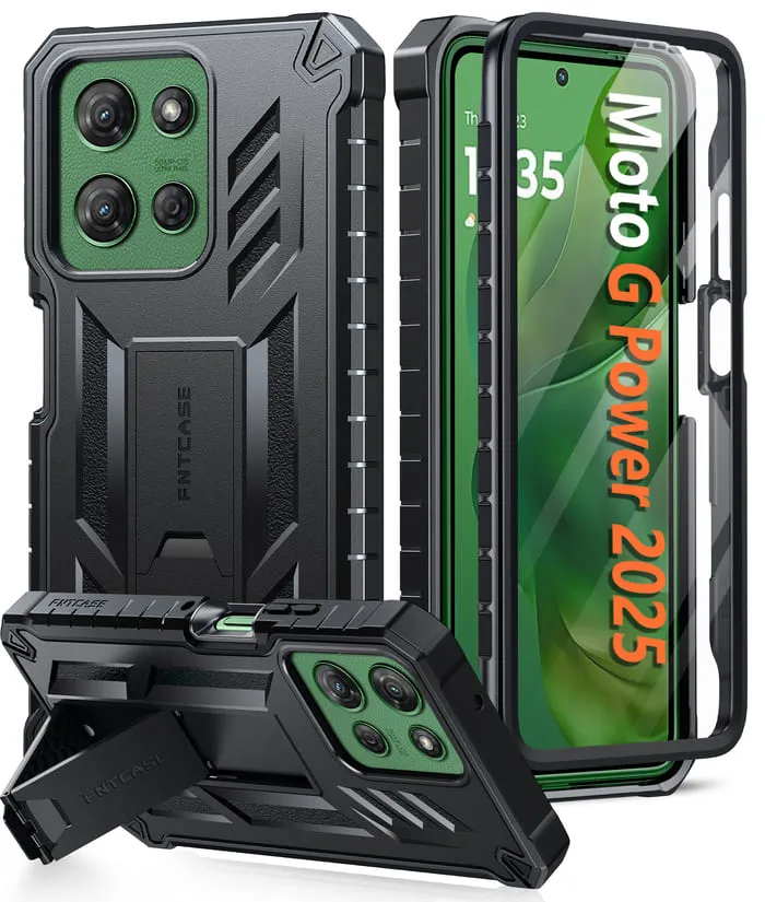 FNTCASE OFFICIAL Moto G Power 5G 2025 military grade phone case with built-in screen protector and kickstand