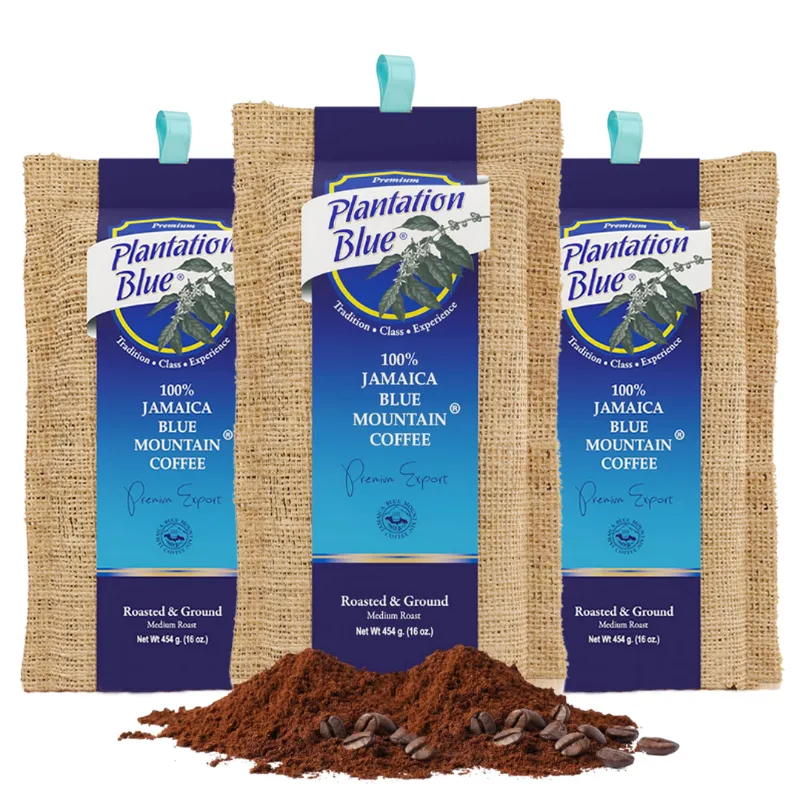 Plantation Blue Coffee Jamaica Blue Mountain Coffee ground bundle with three 1lb packs