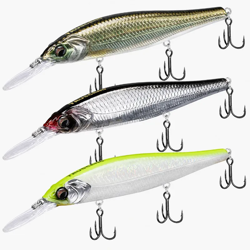 Truscend Fishing Long Lip Suspending Jerkbait Fishing Lure with BKK Hooks showing realistic minnow design