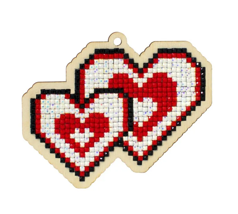 Varvikas 5D Diamond Painting Pendant Loving hearts with wooden base