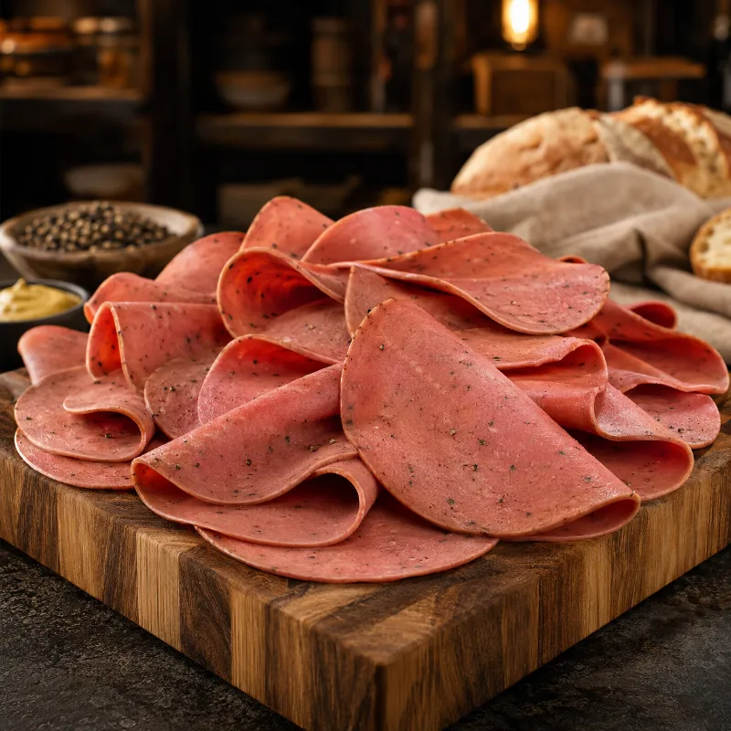 Halal World Depot Halal Deli Sliced Peppercorn Beef Bologna package of fresh deli meat