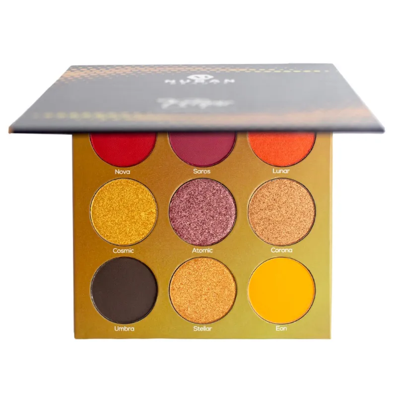 Nuban Beauty Eclipse Eyeshadow Palette open with nine warm shades and mirror
