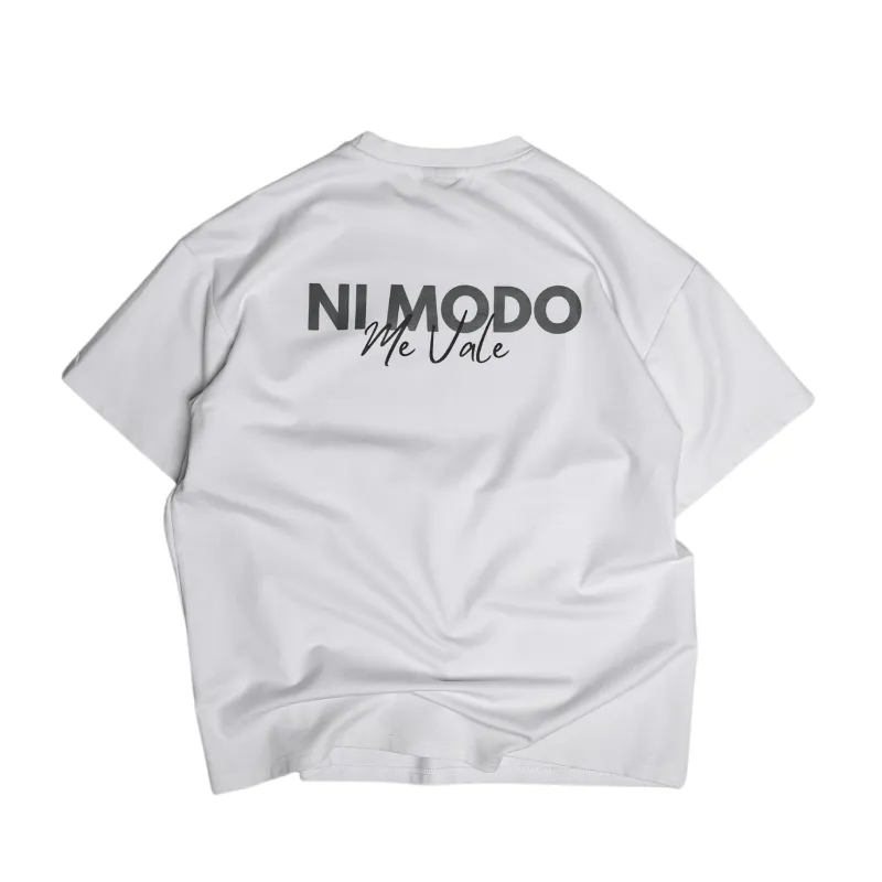 Nimodo Me Vale White Tee, oversized heavyweight cotton t-shirt with graphic print