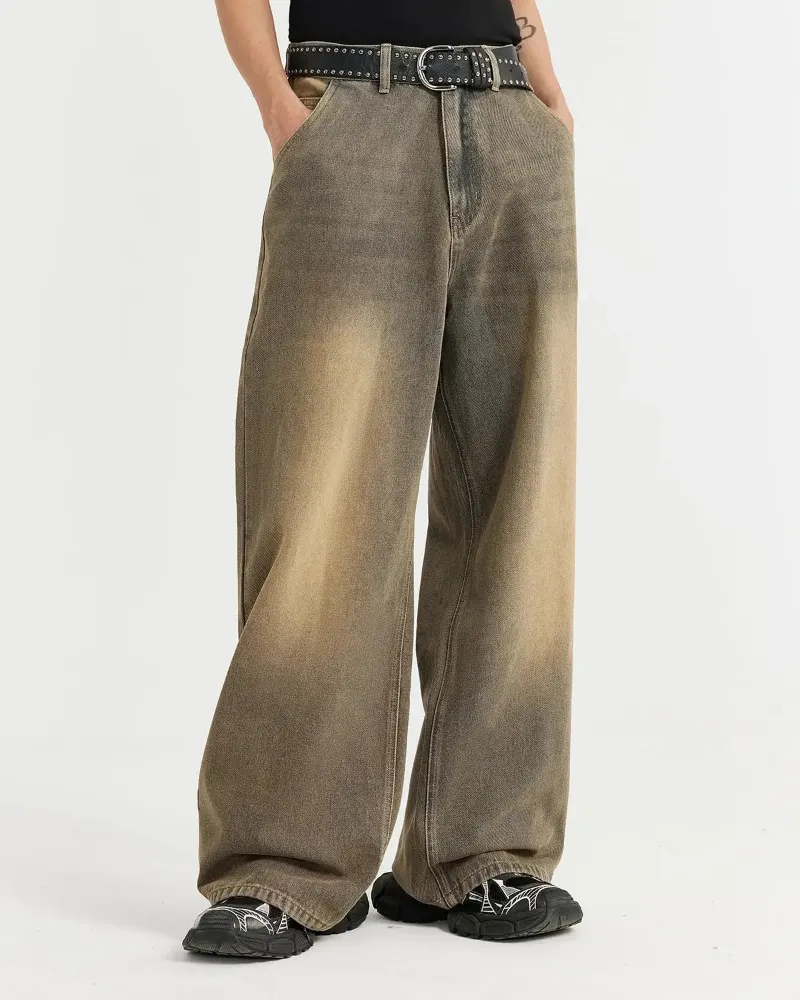 INFLATION Brown Acid Wash Baggy Jeans in relaxed streetwear fit