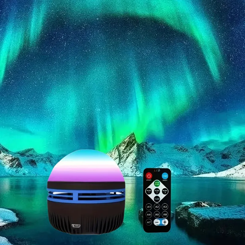 Kicklo 360° Rotating USB Galaxy Projector showing colorful aurora light projection