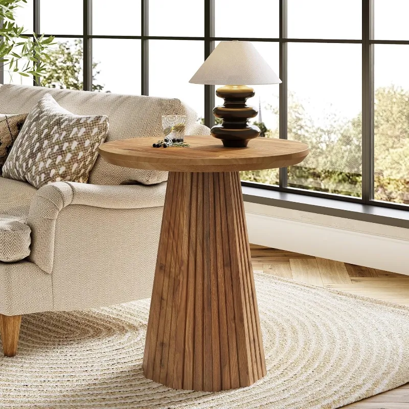 Tribesigns solid wood round pedestal side table with fluted tapered base