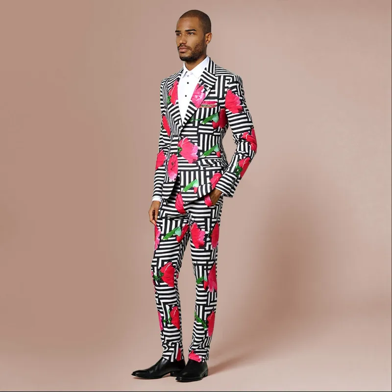 Cloudstyle C4D0115 Series tree peony printed 2-piece festive suit, front view
