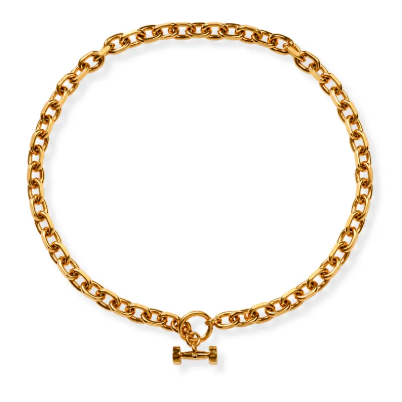 Sleek Fit Jewelry Cable Necklace - Gold, a bold cable link chain with dumbbell toggle pendant