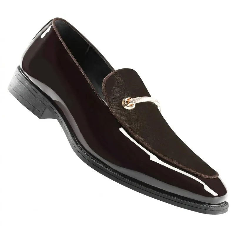 Cloudstyle AUSTIN MILL Mens Dress Shoes Patent Leather Loafers, black velvet loafer with gold buckle