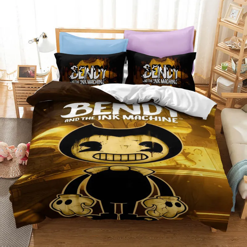 EBuycos Bendy And The Ink Machine Kids Bedding Set, 3D printed duvet cover and pillows