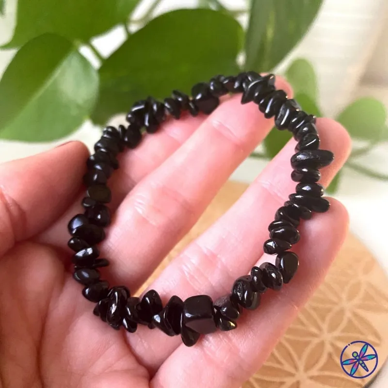 Turix Black Tourmaline Chips Bracelet with natural crystal pieces on elastic band