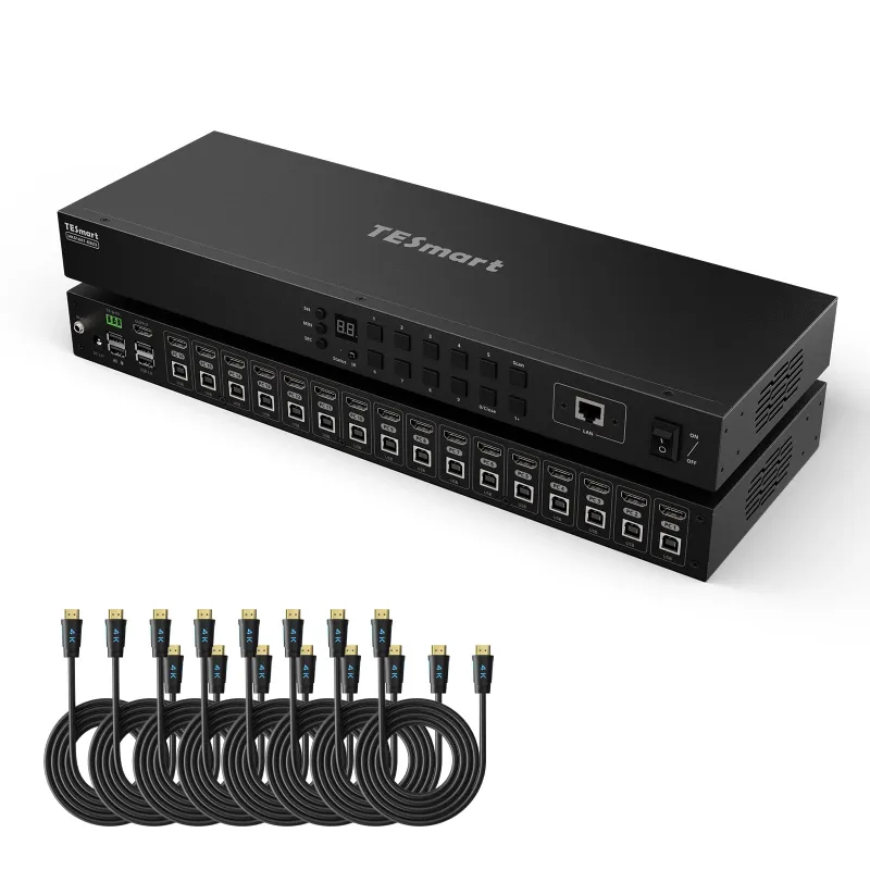 TESmart 16 Port HDMI KVM Switch 4K30Hz with RS232/LAN control front panel