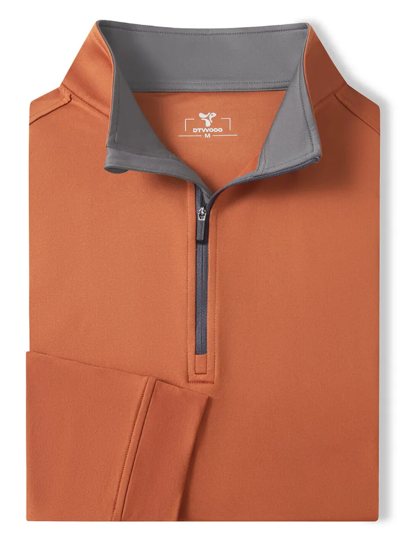 DTWOOO Solid Performance Fleece Quarter-Zip in Potter's Clay colorway with stand-up collar