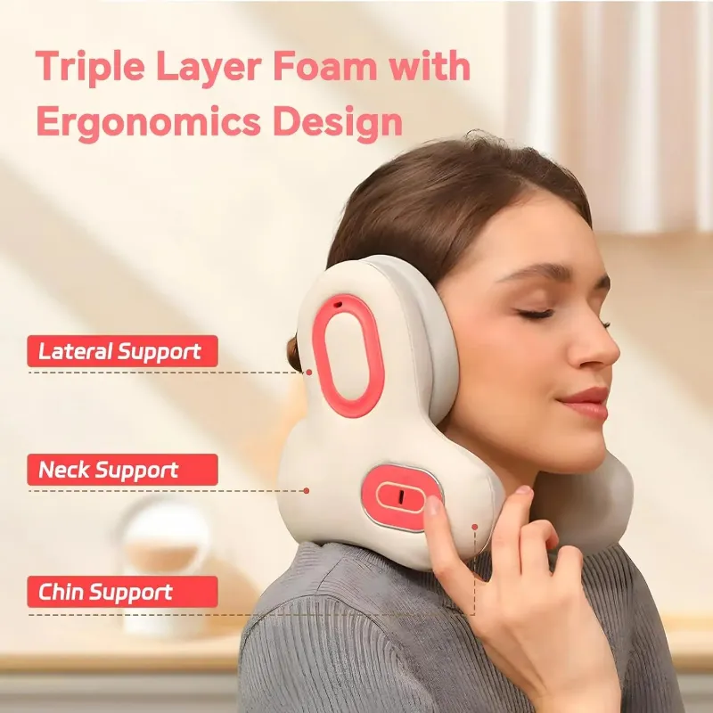 Kicklo 3 in 1 Headset with Neck Massager Pillow U-shape memory foam travel pillow