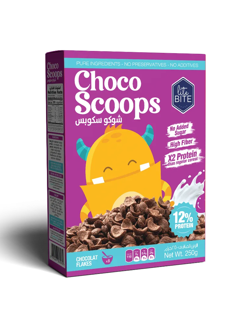 LiteBite Egypt Choco Scoops chocolate breakfast cereal in a bowl