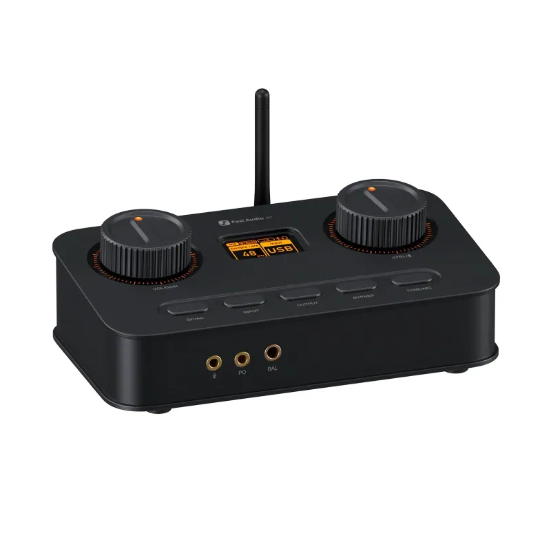 Fosi Audio K7 Desktop DAC Headphone Amplifier with dual control knobs and digital display