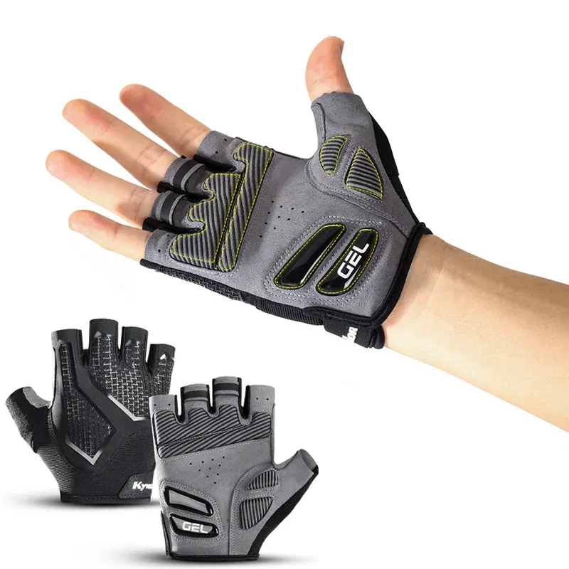 PUPU Sports Half Finger Cycling Gloves with Liquid Silicone Shock Absorption showing padded palm