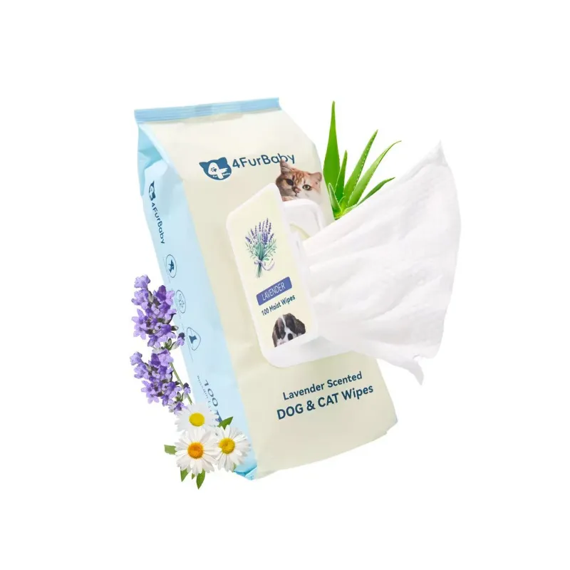 4FurBaby Plant-Based Dog & Cat Grooming Wipes pack being used to wipe a pet's paw