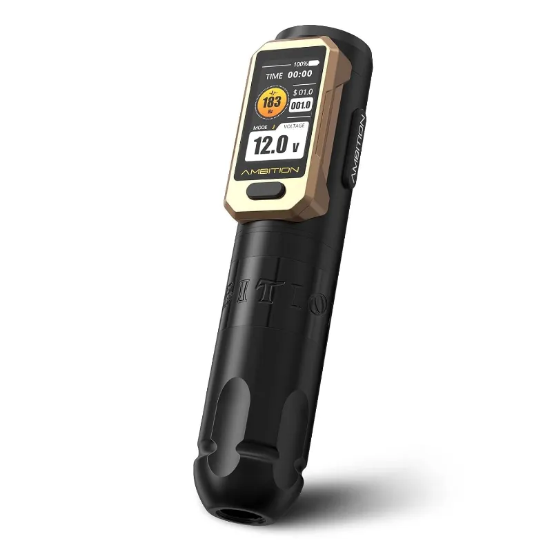 Ambition Tattoo Vibe Ultra Wireless Tattoo Pen Machine with digital LED display and aluminum construction