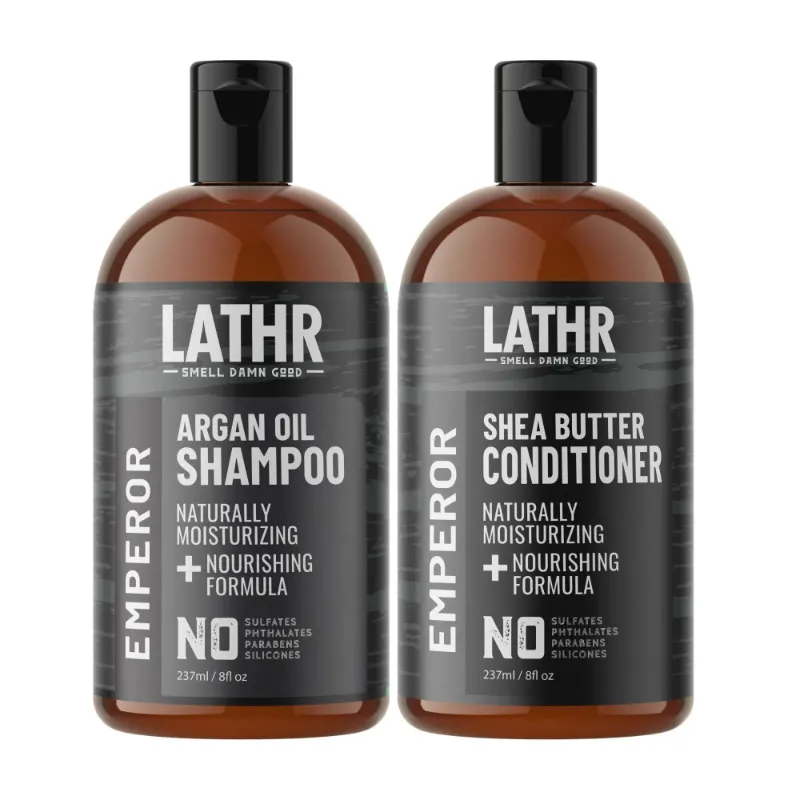 LATHR Emperor Hair Care Essentials shampoo and conditioner set with argan oil
