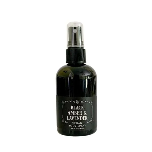 Spirit Nest Black Amber and Lavender Body Spray in 4 ounce black mist bottle