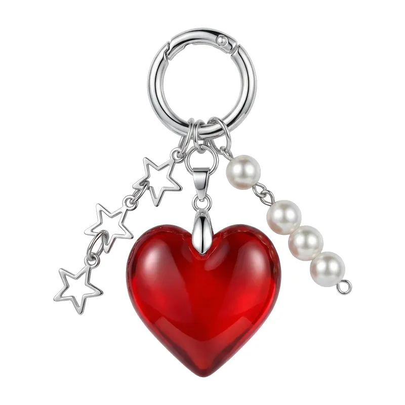 COBAK Case Bold Red Heart Charm Strap with stars and pearls
