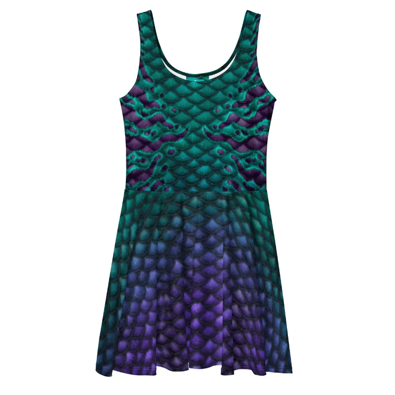 Sereia Guardiã Obscura Skater Dress, a sleeveless flared skater dress in a vibrant print